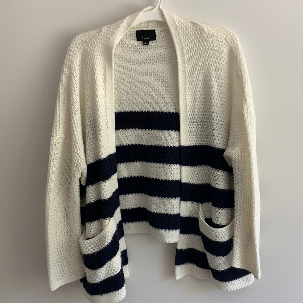 Navy Blue and Cream Stripped Cardigan